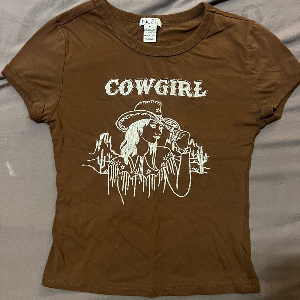 Rue21 Brown Cowgirl Short Sleeve Tee